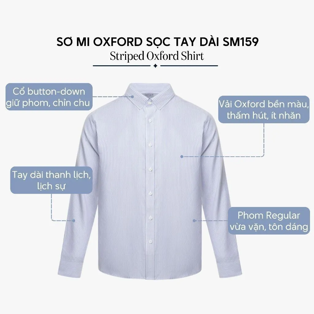 Ảnh Áo Sơ Mi Nam Oxford Kẻ Sọc Tay Dài 4MEN SM159 Vải Dày Dặn, Form Regular Trẻ Trung, Thanh Lịch, Basic, Dễ Phối 3