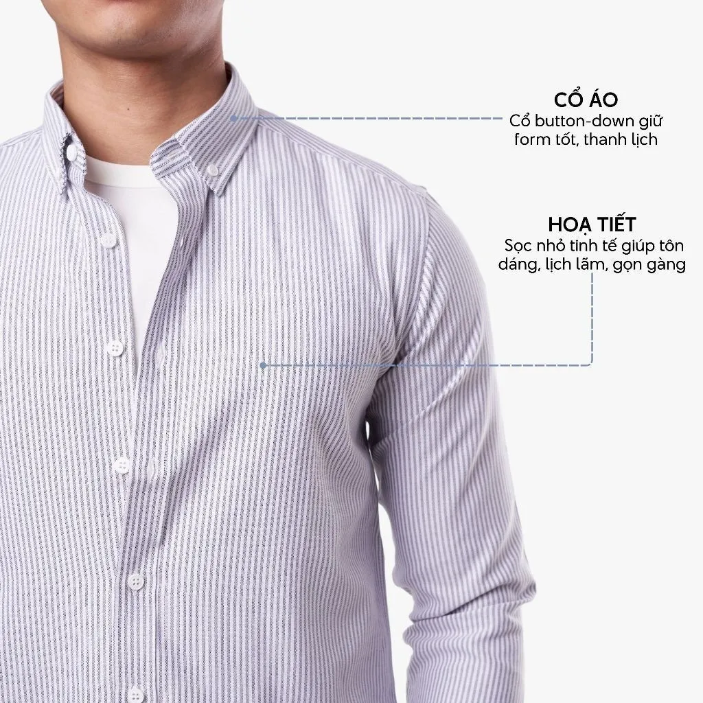 Ảnh Áo Sơ Mi Nam Oxford Kẻ Sọc Tay Dài 4MEN SM159 Vải Dày Dặn, Form Regular Trẻ Trung, Thanh Lịch, Basic, Dễ Phối 4