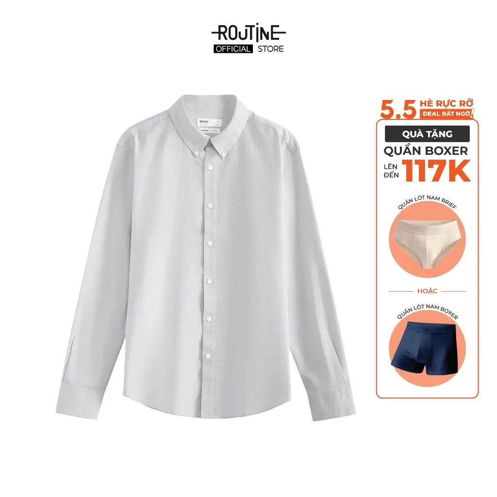 Ảnh Áo Sơ Mi Nam Oxford Tay Dài Trơn Form Fitted - Routine 10S25SHL005 1