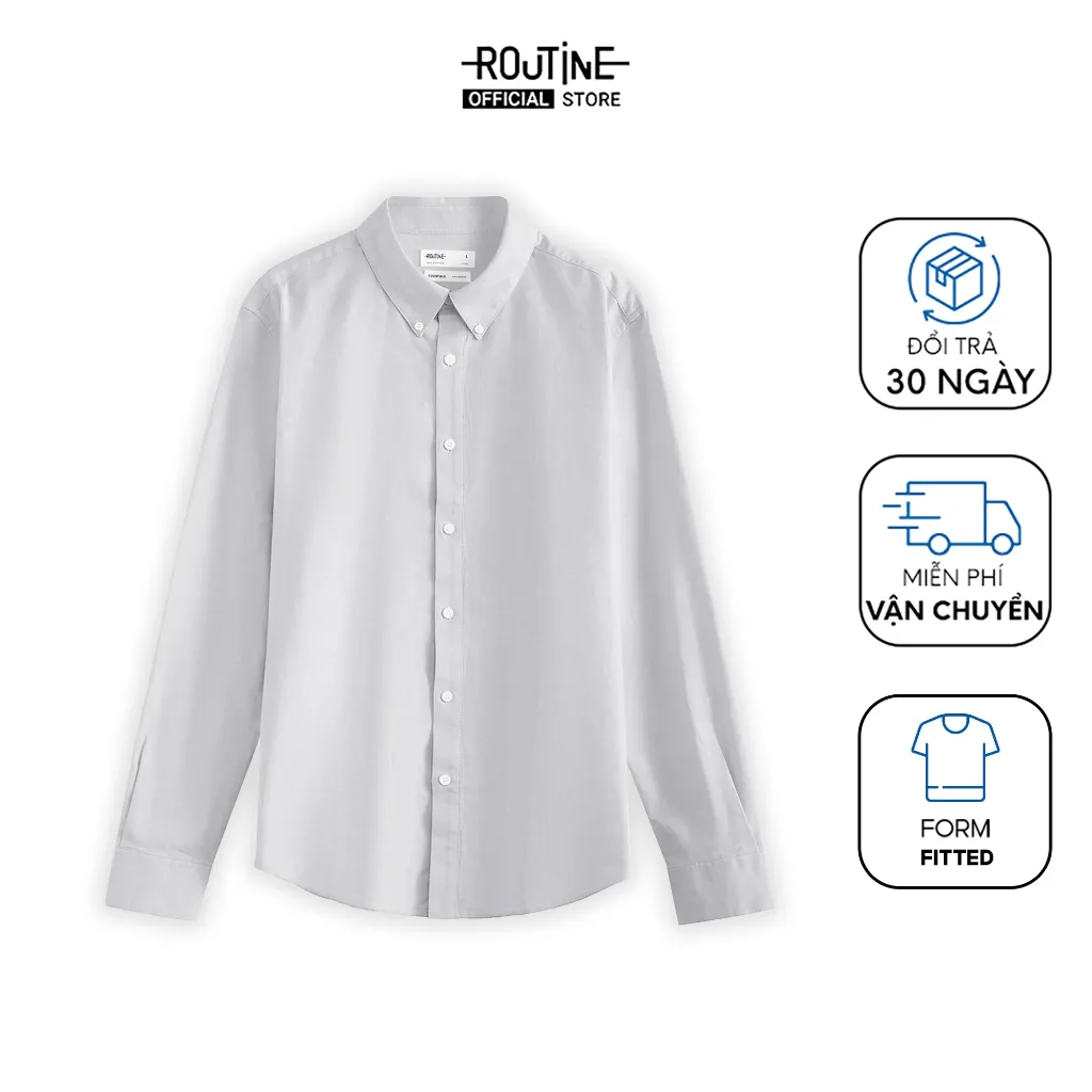Ảnh Áo Sơ Mi Nam Oxford Tay Dài Trơn Form Fitted - Routine 10S25SHL005 2