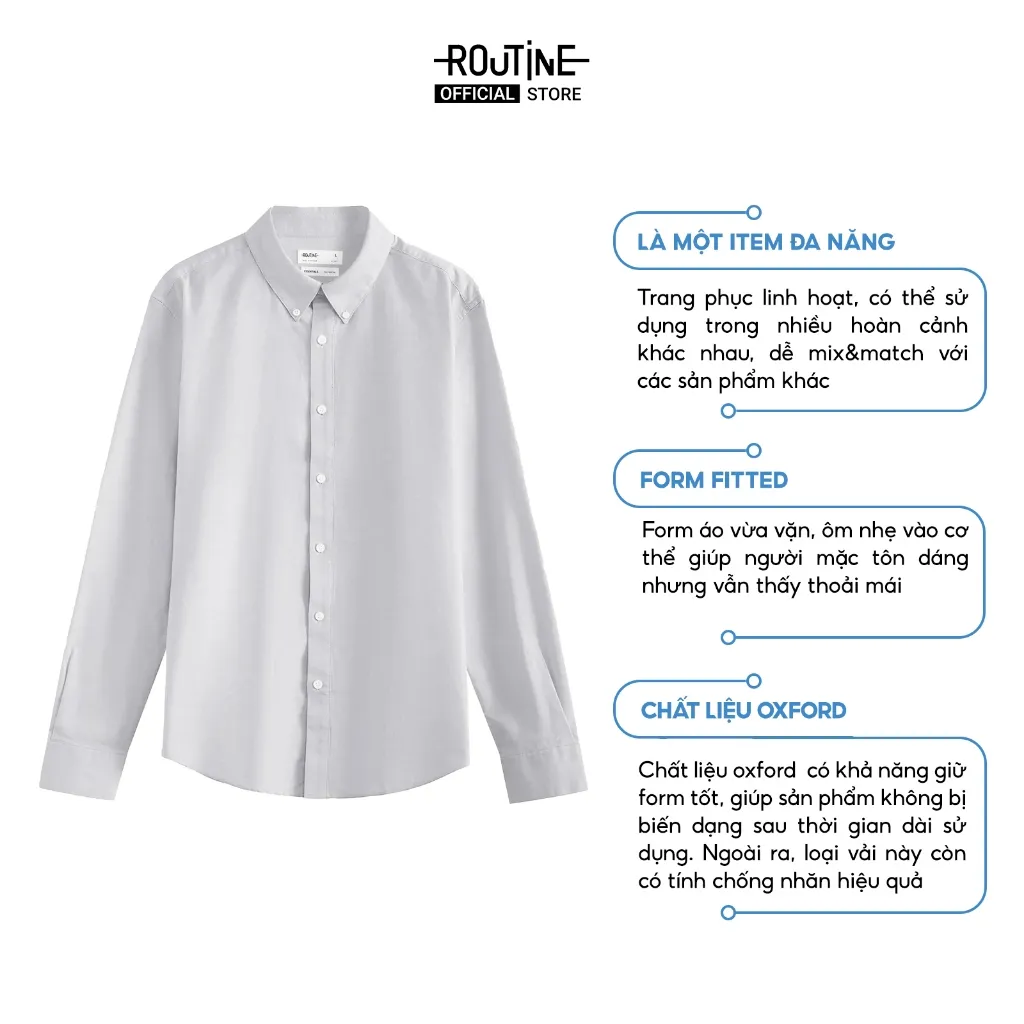 Ảnh Áo Sơ Mi Nam Oxford Tay Dài Trơn Form Fitted - Routine 10S25SHL005 3