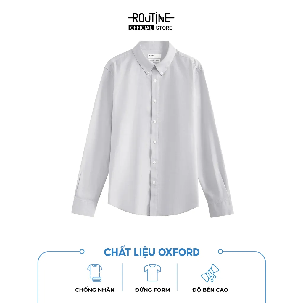 Ảnh Áo Sơ Mi Nam Oxford Tay Dài Trơn Form Fitted - Routine 10S25SHL005 4