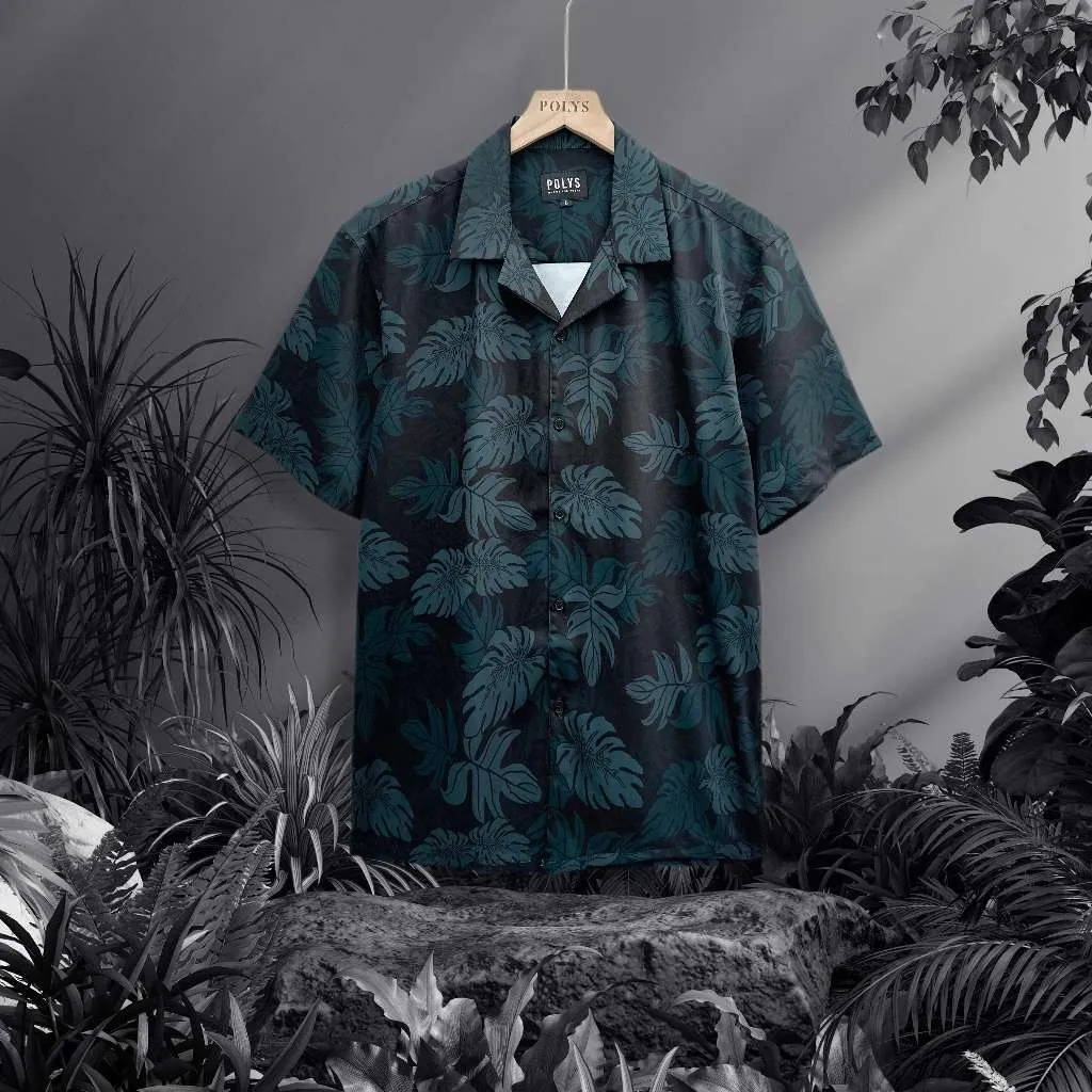 Ảnh Áo sơ mi nam POLYS Fullbox chính hãng, Lụa Vân Chéo thoáng mát, không nhăn, họa tiết TROPICAL LEAVES 1