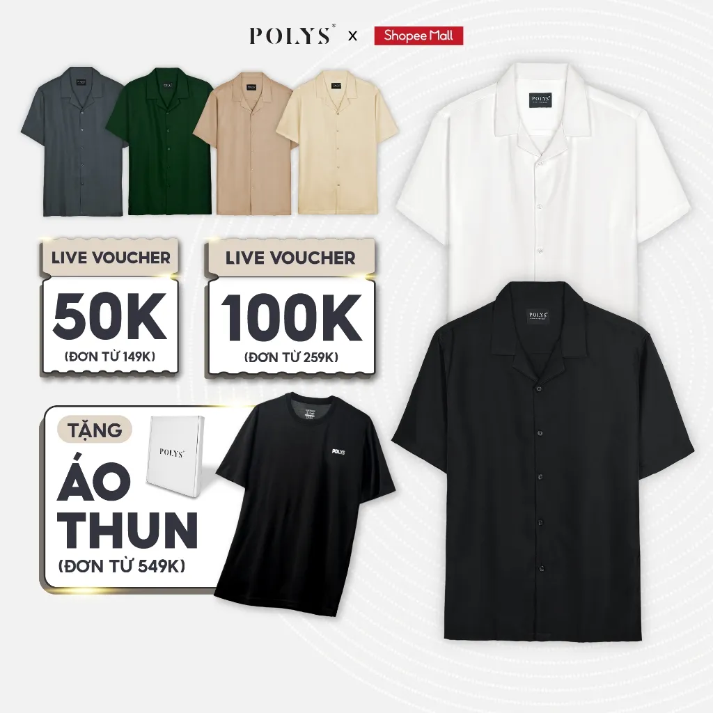 Ảnh Áo sơ mi nam POLYS Fullbox, Vải Chéo Thái 6 Màu dày dặn. Áo sơ mi tay ngắn Cổ Vest CUBAN SHIRT 1