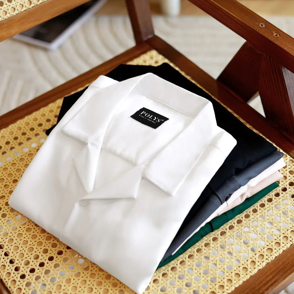 Ảnh Áo sơ mi nam POLYS Fullbox, Vải Chéo Thái 6 Màu dày dặn. Áo sơ mi tay ngắn Cổ Vest CUBAN SHIRT 2