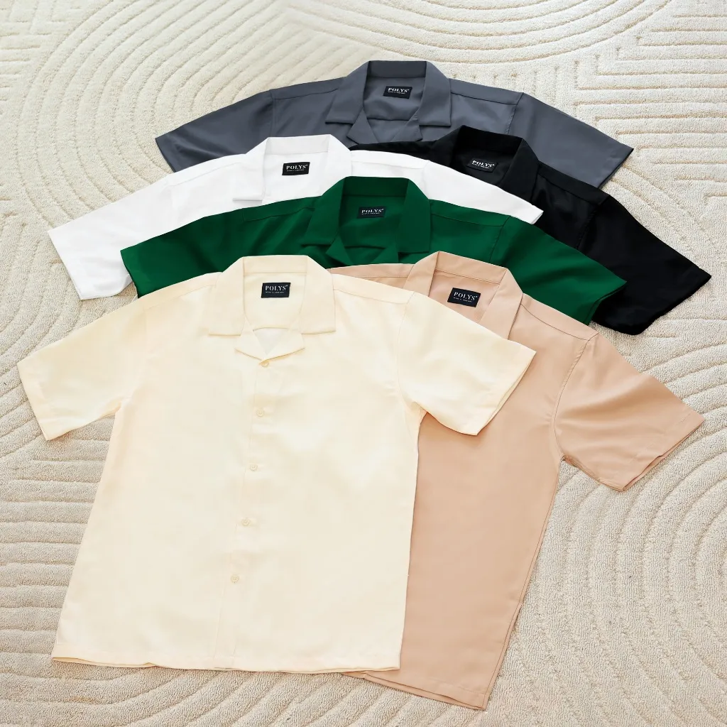 Ảnh Áo sơ mi nam POLYS Fullbox, Vải Chéo Thái 6 Màu dày dặn. Áo sơ mi tay ngắn Cổ Vest CUBAN SHIRT 4
