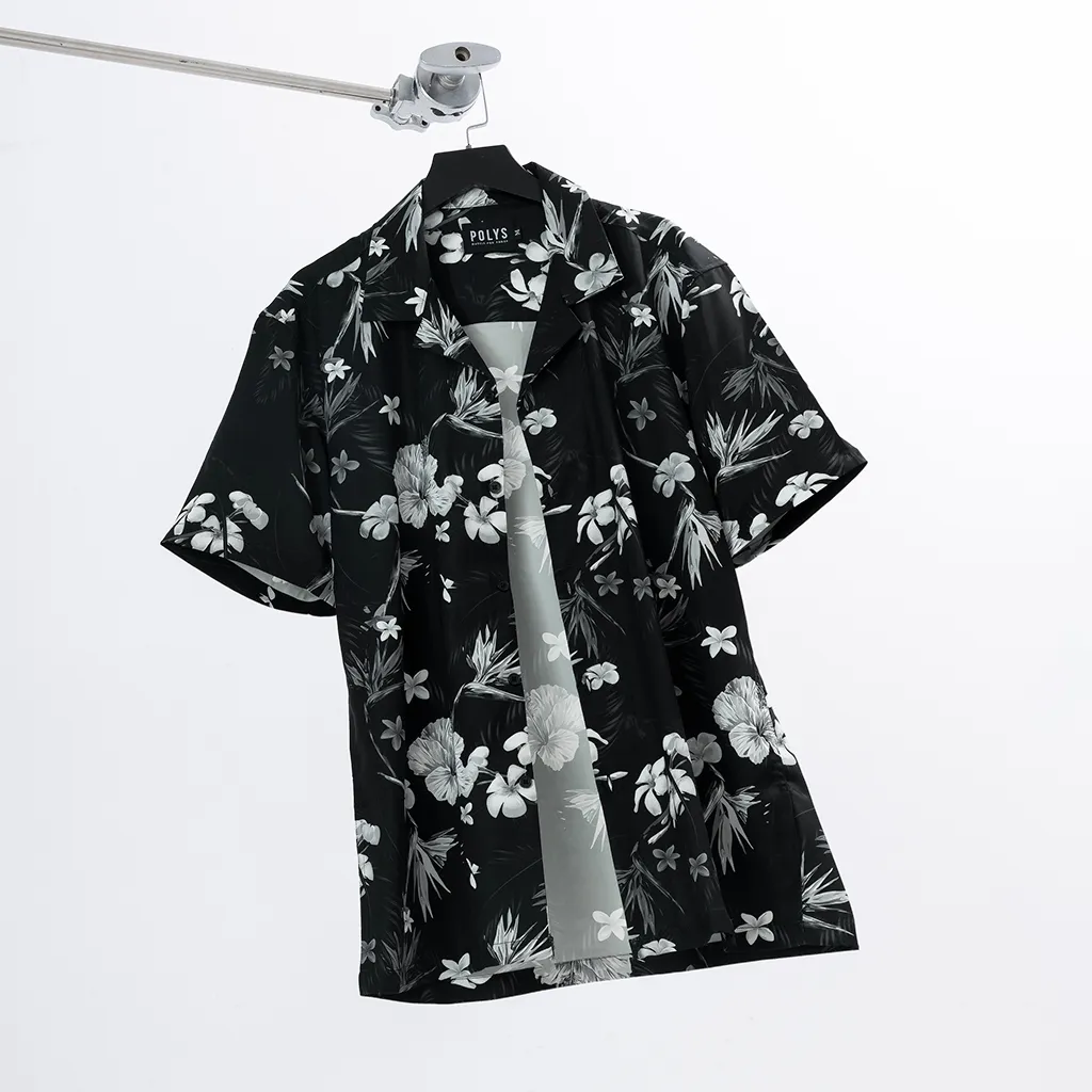 Ảnh Áo sơ mi nam POLYS Fullbox, Vải Lụa co giãn 4 chiều, mềm mịn. Sơ mi họa tiết ORCHID FLOWER 2
