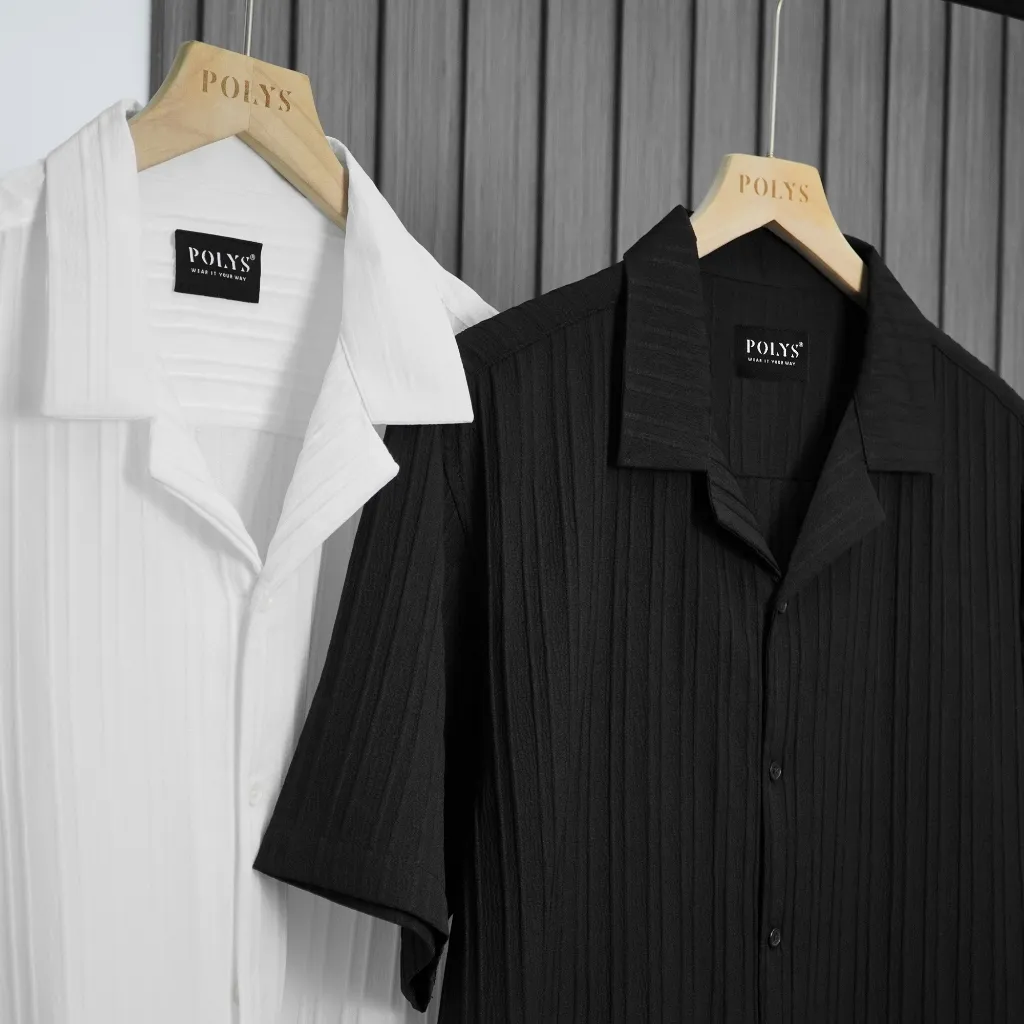 Ảnh Áo sơ mi nam POLYS Fullbox Vải Linen Vân Đôi Co Giãn 2 Chiều Thấm Hút Tốt Áo sơ mi nam tay ngắn VENN 4