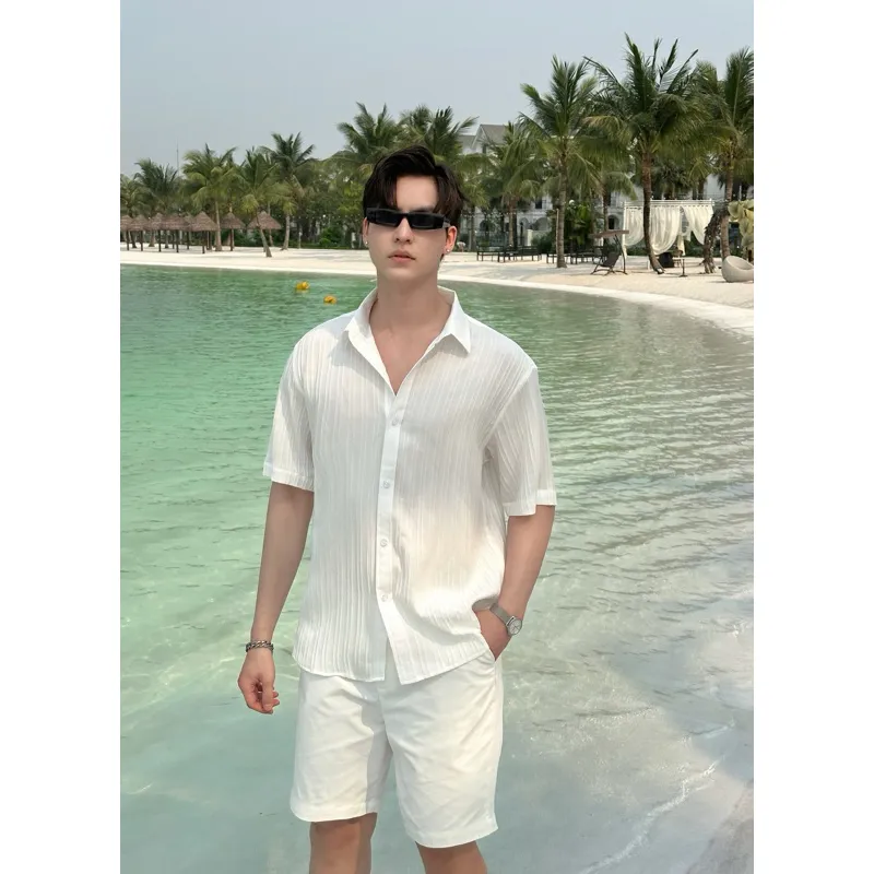 Ảnh Áo sơ mi nam ROWAY vải đũi thoáng mát, Sơ mi cộc tay đũi gân 2