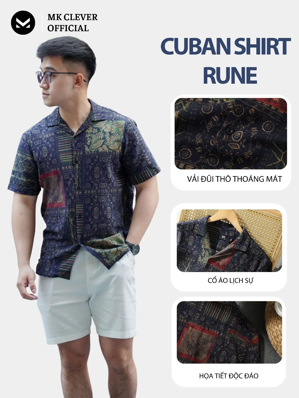 Ảnh Áo Sơ Mi nam Rune MKCLEVER chất đũi thô mềm mịn, thoáng mát, thấm hút, chống nhăn, form rộng mặc hằng ngày 3