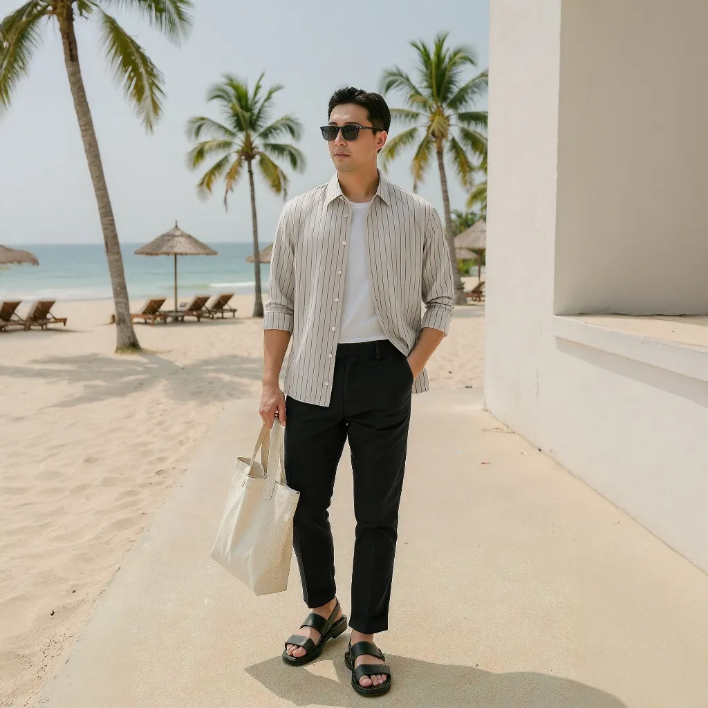 Ảnh Áo sơ mi nam sọc SIXMEN dài tay, form tôn dáng, chất liệu cao cấp thấm hút mồ hôi, chống nhăn 3
