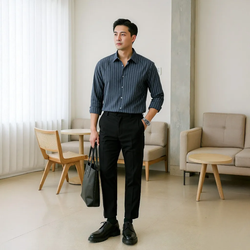 Ảnh Áo sơ mi nam sọc SIXMEN dài tay, form tôn dáng, chất liệu cao cấp thấm hút mồ hôi, chống nhăn 4