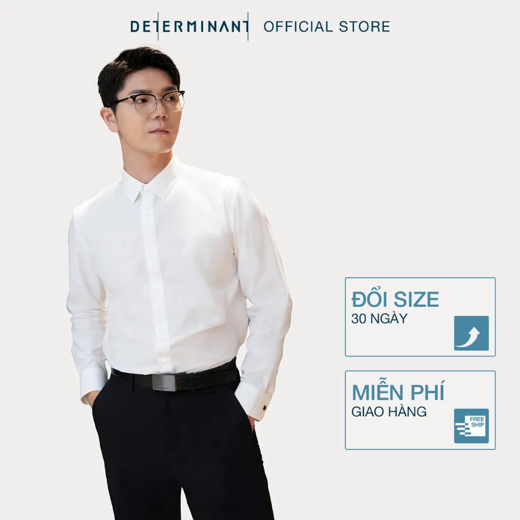 Ảnh Áo sơ mi nam tay dài DETERMINANT 100% cotton mềm mại thấm hút tốt - 202 - màu trắng 2