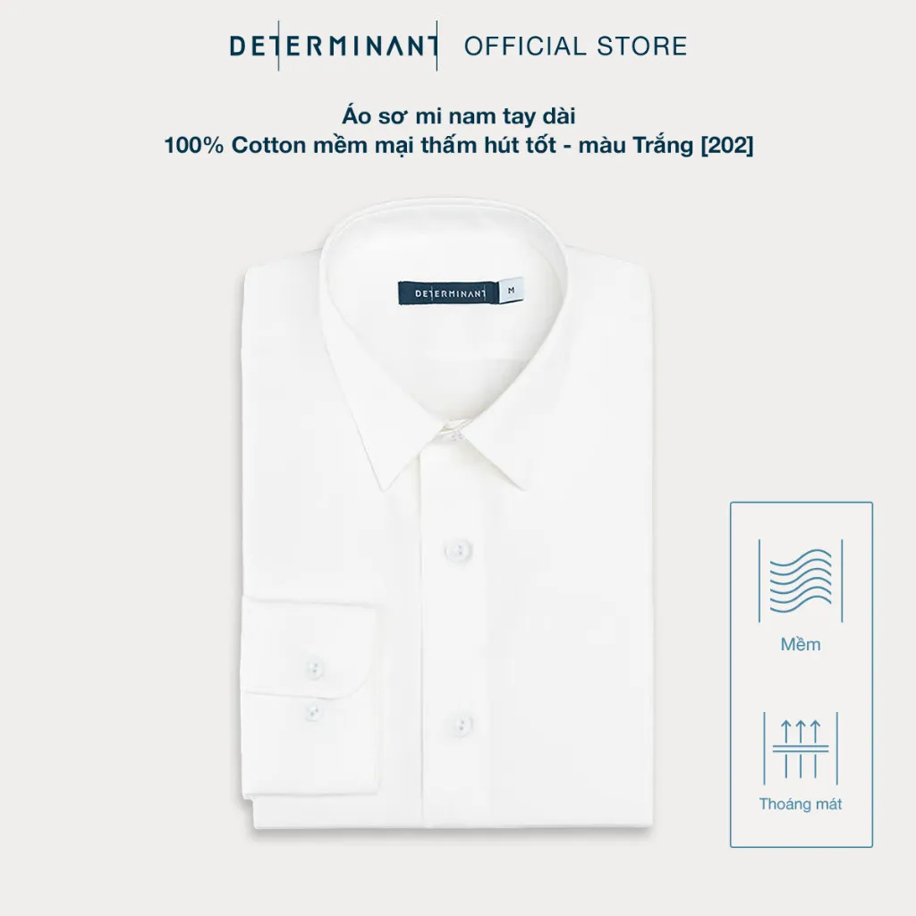 Ảnh Áo sơ mi nam tay dài DETERMINANT 100% cotton mềm mại thấm hút tốt - 202 - màu trắng 3