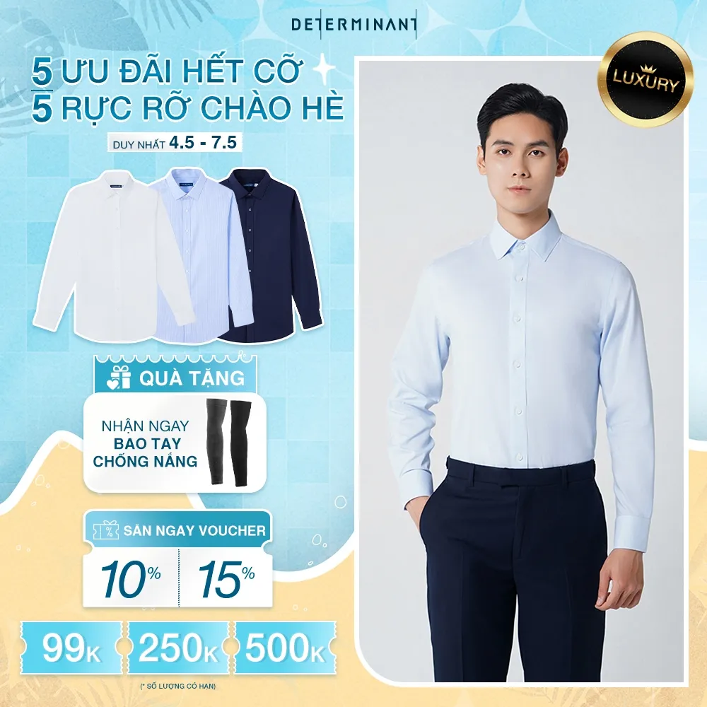 Ảnh Áo sơ mi nam tay dài DETERMINANT 100% Cotton siêu dài chống nhăn kháng khuẩn - 301 - màu xanh sọc BLUE AND WHITE STRIPE 1