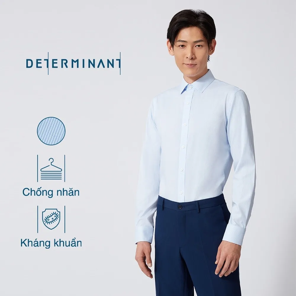 Ảnh Áo sơ mi nam tay dài DETERMINANT 100% Cotton siêu dài chống nhăn kháng khuẩn - 301 - màu xanh sọc BLUE AND WHITE STRIPE 3