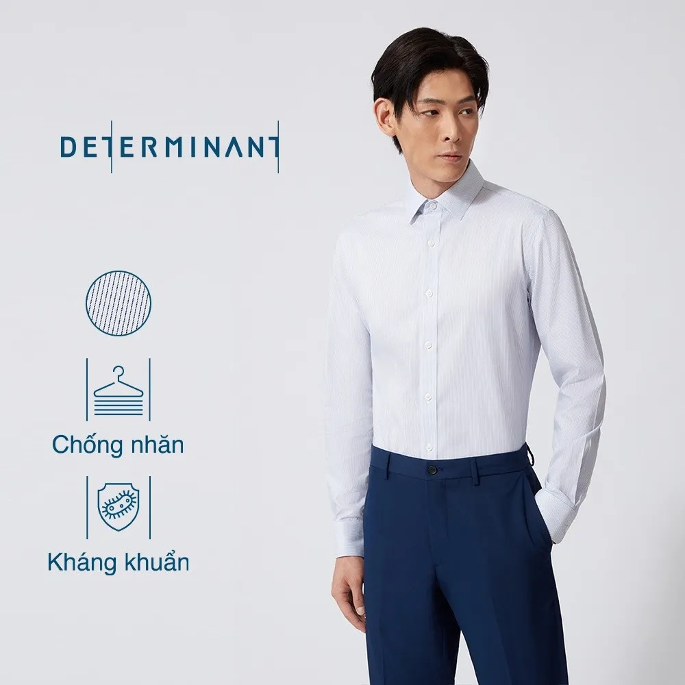 Ảnh Áo sơ mi nam tay dài DETERMINANT 100% Cotton siêu dài chống nhăn kháng khuẩn - 301 - màu trắng sọc navy 3