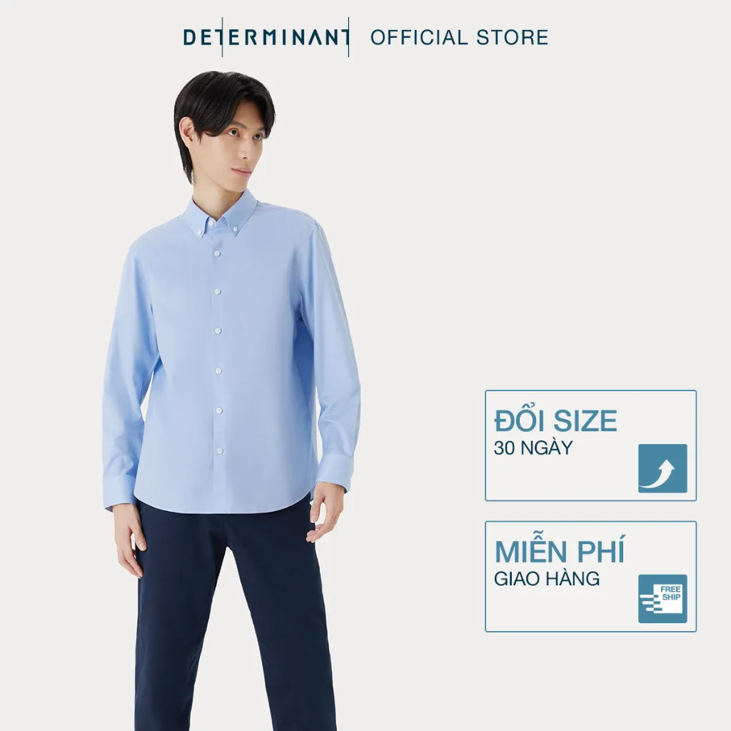 Ảnh Áo sơ mi nam tay dài DETERMINANT 100% cotton siêu dài - công nghệ Visdry, chống nhăn -  SS01 - màu xanh 2