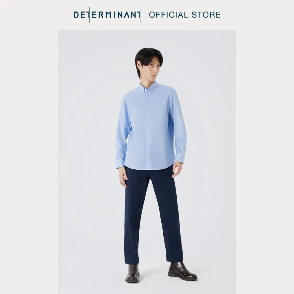 Ảnh Áo sơ mi nam tay dài DETERMINANT 100% cotton siêu dài - công nghệ Visdry, chống nhăn -  SS01 - màu xanh 3