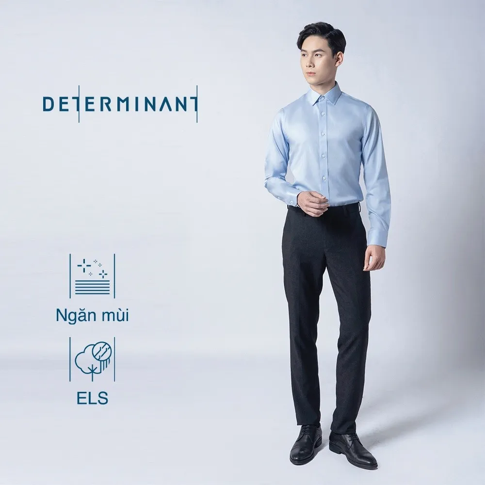 Ảnh Áo sơ mi nam tay dài DETERMINANT 100% Cotton siêu dài chống nhăn kháng khuẩn - 301-WHITE-LIGHT BLUE 3