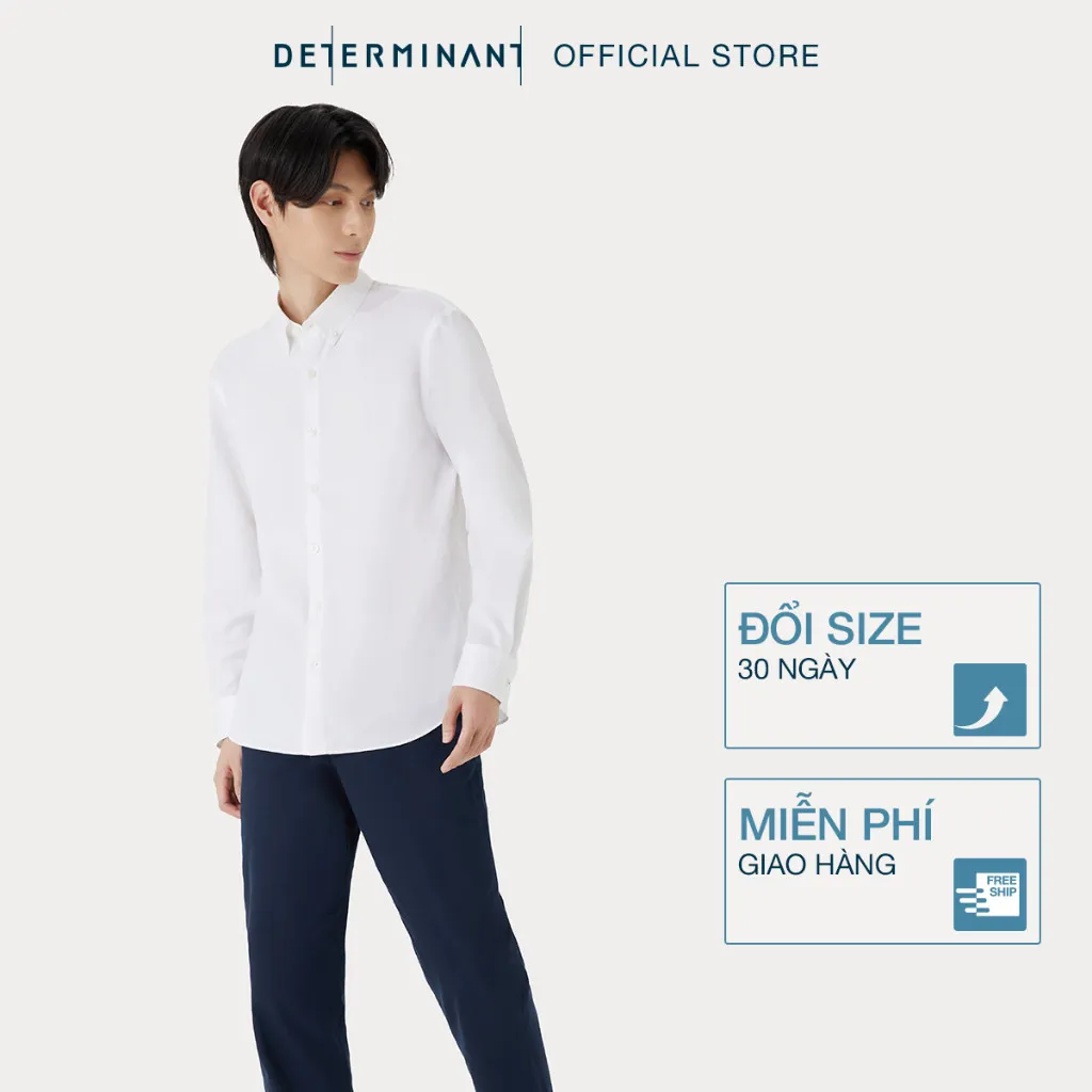 Ảnh Áo sơ mi nam tay dài DETERMINANT 100% cotton siêu dài - công nghệ Visdry, chống nhăn -  SS01 - White-Mint-Light Blue 2