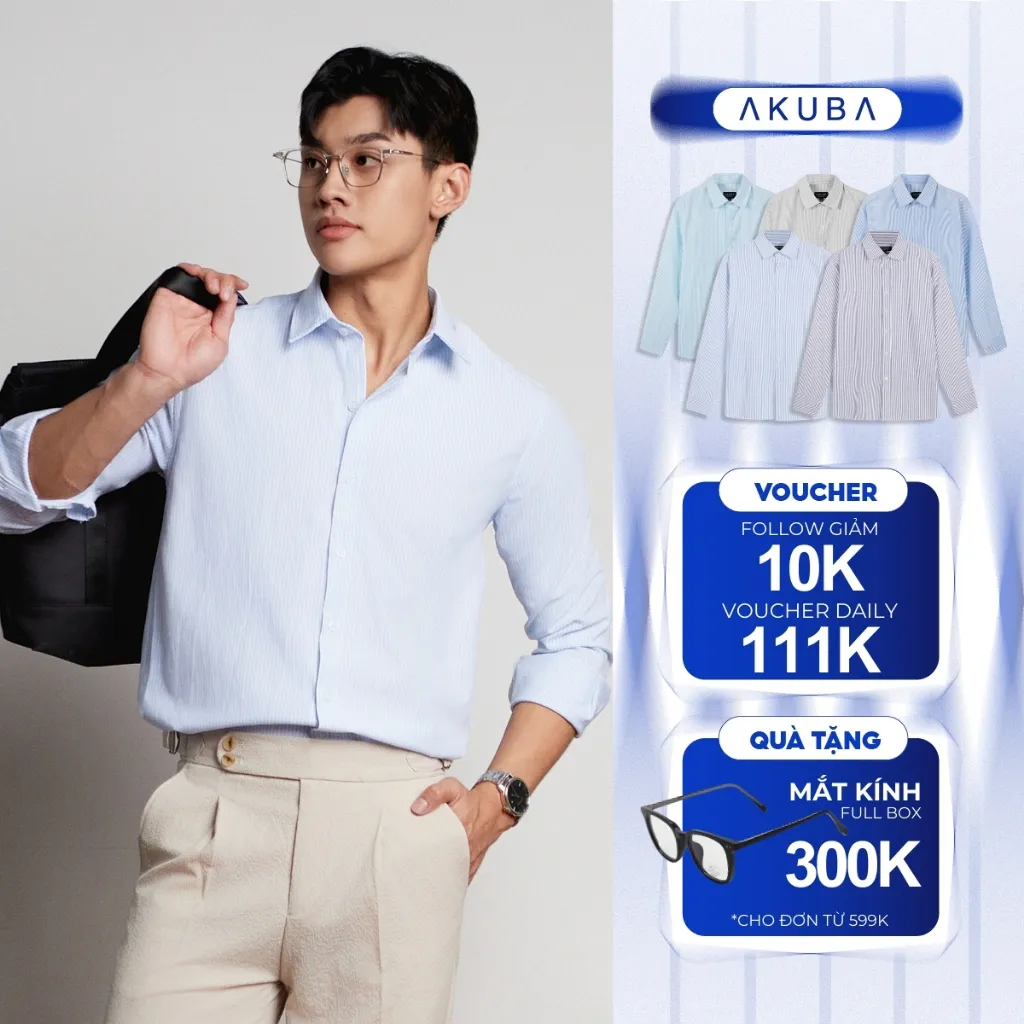 Ảnh Áo sơ mi nam tay dài AKUBA kẻ sọc dọc, form regular, chất liệu vải oxford không nhăn | 01RE0927 1