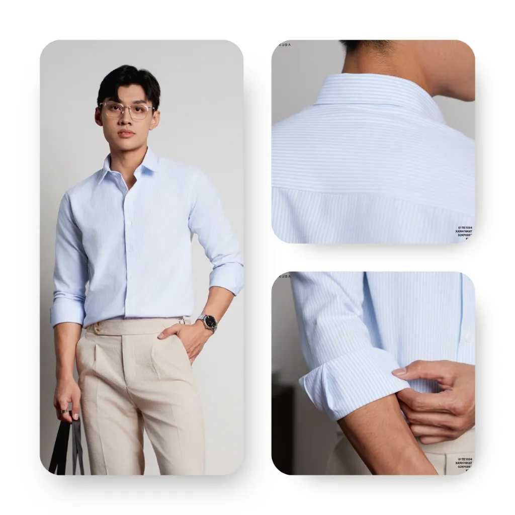Ảnh Áo sơ mi nam tay dài AKUBA kẻ sọc dọc, form regular, chất liệu vải oxford không nhăn | 01RE0927 3