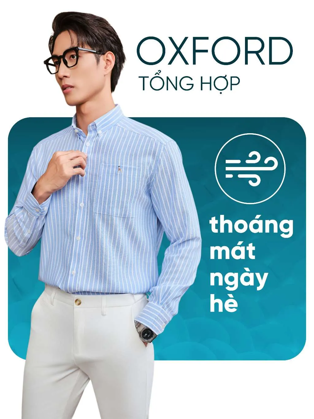 Ảnh Áo sơ mi nam tay dài ANCHOR STRIPES thêu logo, vải Oxford cao cấp, thoáng mát, đứng form - HUSSIO 3