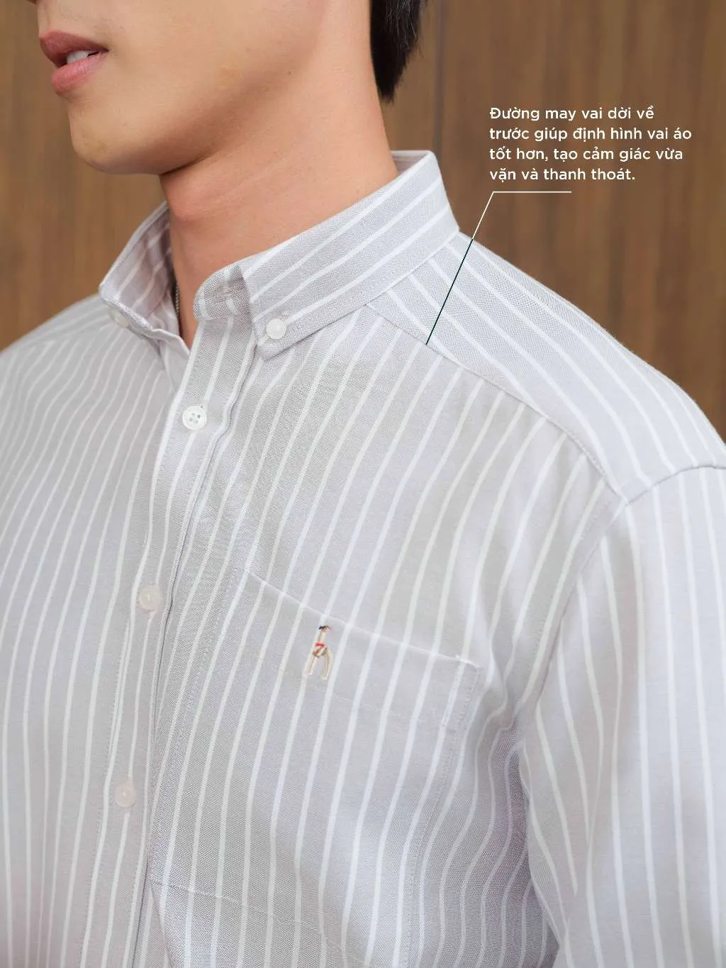 Ảnh Áo sơ mi nam tay dài ANCHOR STRIPES thêu logo, vải Oxford cao cấp, thoáng mát, đứng form - HUSSIO 4