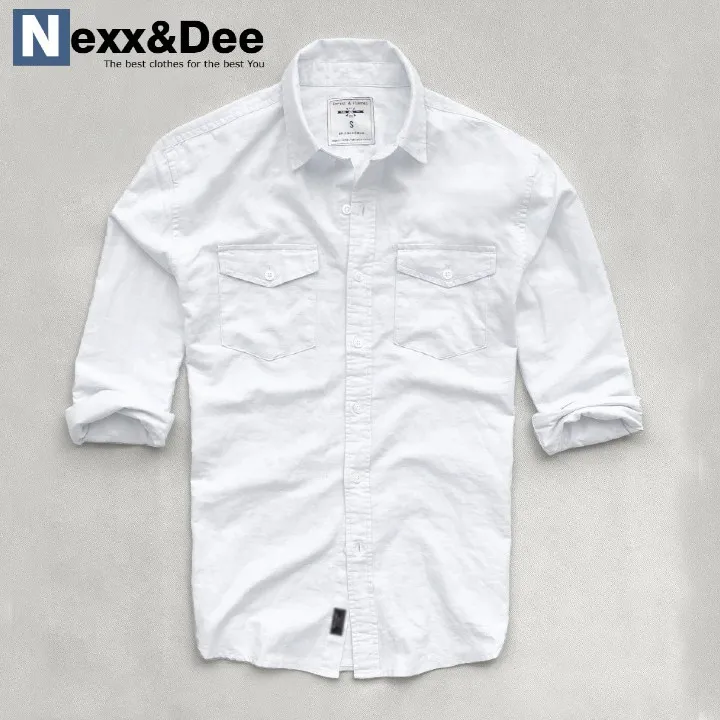 Ảnh Áo sơ mi nam tay dài hai túi công sở màu trắng vải oxford denim trẻ trung Nexx&Dee-SM05 1