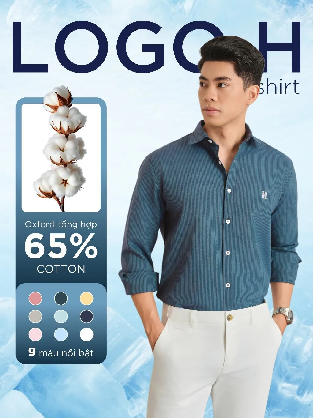 Ảnh Áo sơ mi nam tay dài LOGO H SEASON 2 vải Oxford cao cấp, thoáng mát, thanh lịch - HUSSIO 2