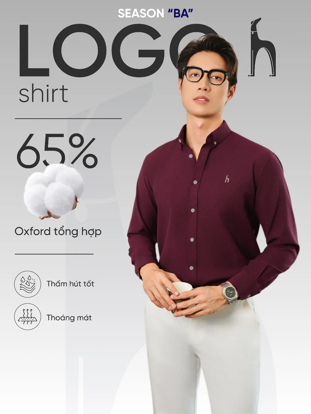 Ảnh Áo sơ mi nam tay dài SEASON "BA" thêu logo, vải Oxford cao cấp, thoáng mát, đứng form - HUSSIO 2