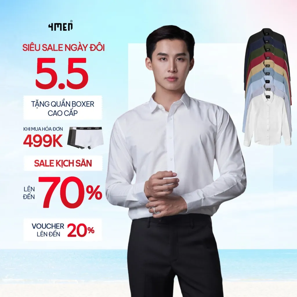 Ảnh Áo sơ mi nam tay dài trơn đẹp 4MEN SM088 lụa chéo hạn chế nhăn, mềm mịn, form regular rộng công sở trẻ trung, giá rẻ 1