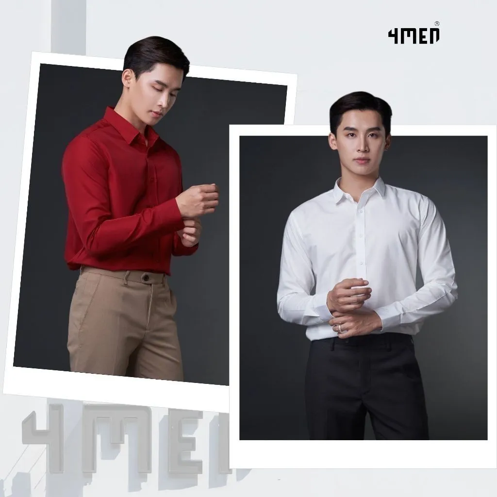 Ảnh Áo sơ mi nam tay dài trơn đẹp 4MEN SM088 lụa chéo hạn chế nhăn, mềm mịn, form regular rộng công sở trẻ trung, giá rẻ 2