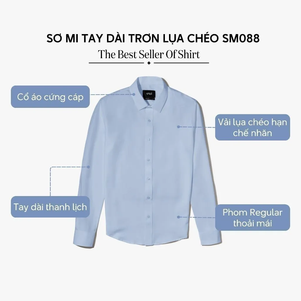 Ảnh Áo sơ mi nam tay dài trơn đẹp 4MEN SM088 lụa chéo hạn chế nhăn, mềm mịn, form regular rộng công sở trẻ trung, giá rẻ 3