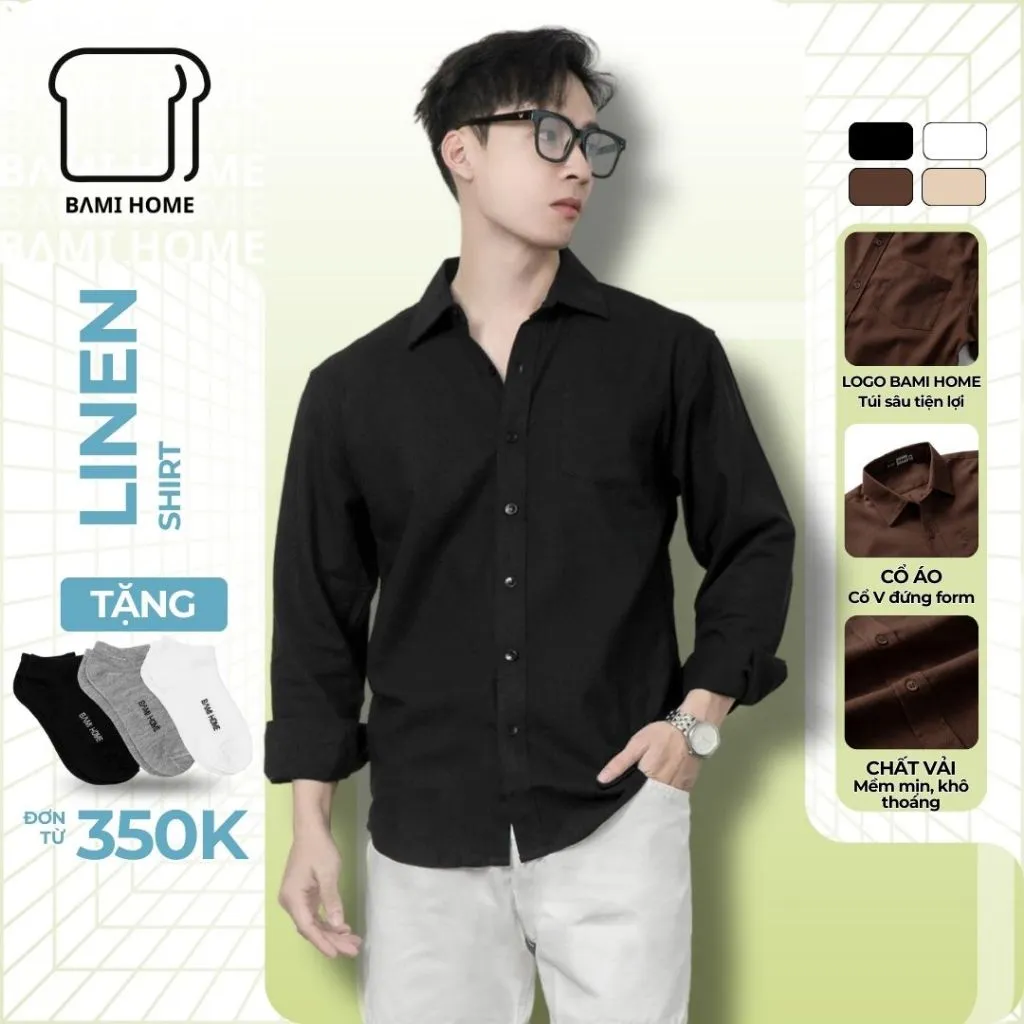 Ảnh Áo sơ mi nam tay dài vải LINEN BAMI HOME form dáng thanh lịch, thoải mái, thấm hút tốt ASM01 1