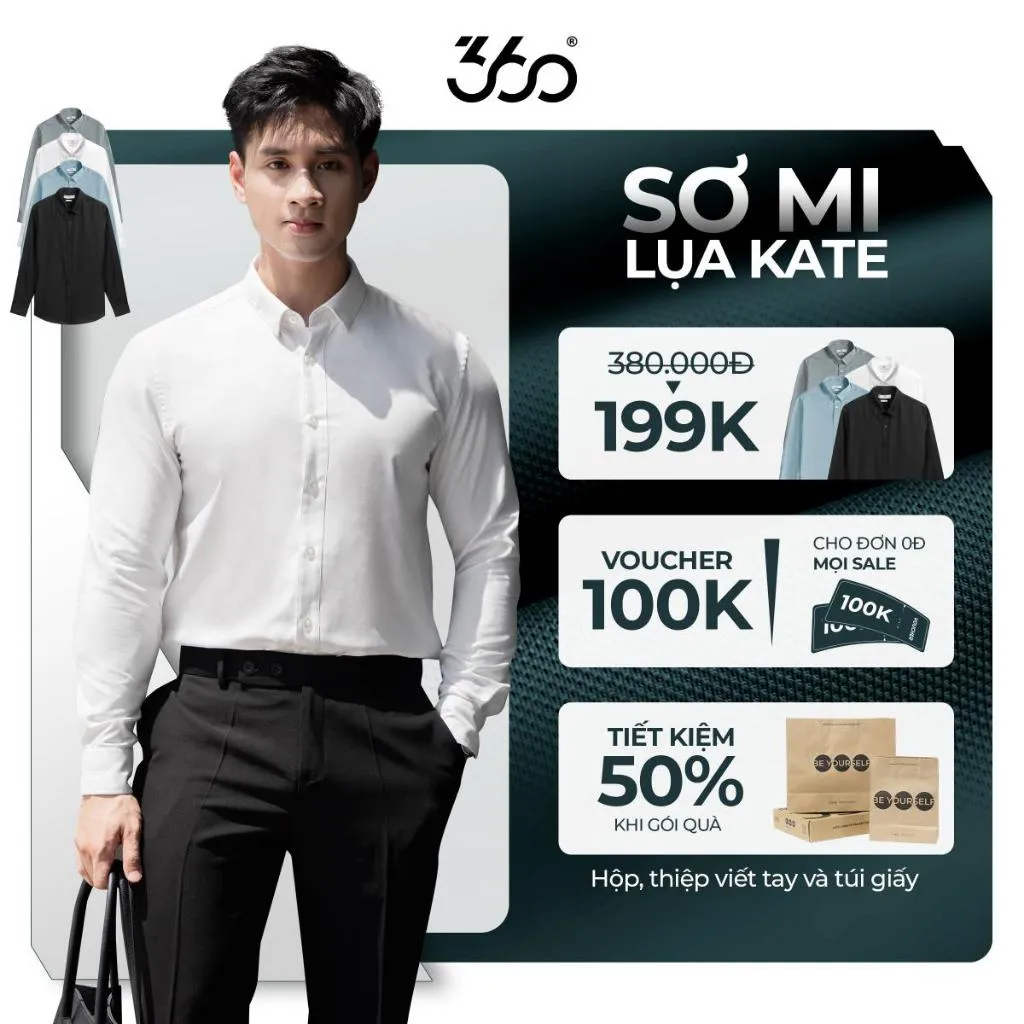 Ảnh Áo sơ mi nam tay dài vải lụa 360 Boutique sơ mi kiểu dáng Hàn Quốc, màu đen trắng xanh xám STDOL517 1