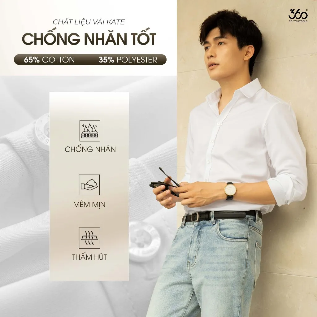 Ảnh Áo sơ mi nam tay dài vải lụa 360 Boutique sơ mi kiểu dáng Hàn Quốc, màu đen trắng xanh xám STDOL517 3