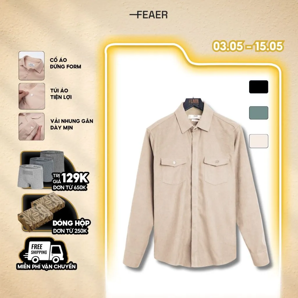 Ảnh Áo sơ mi nam tay dài VELVET FABRIC chất lụa nhung gân FEAER DENIM 1