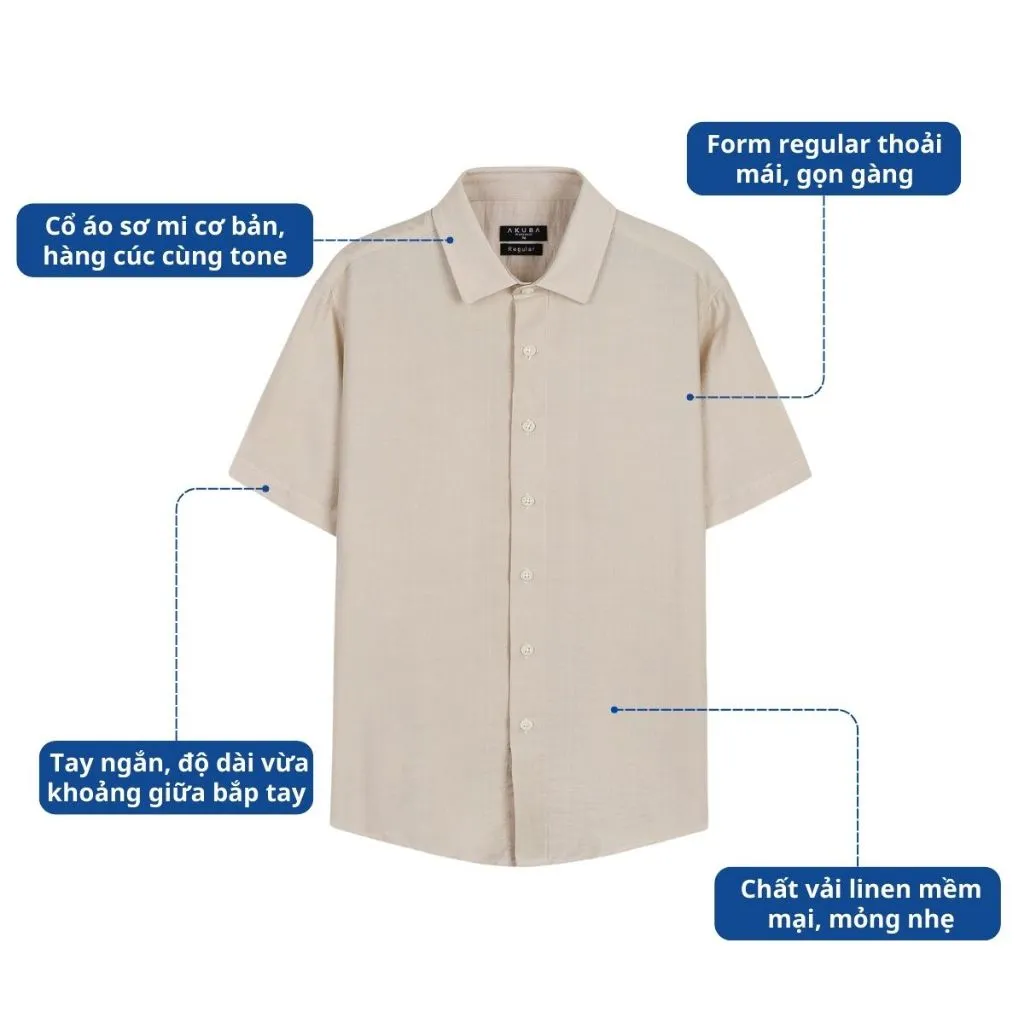 Ảnh Áo sơ mi nam tay ngắn AKUBA form regular, vải linen thoáng mát, trẻ trung, nam tính | 01ME1024 2