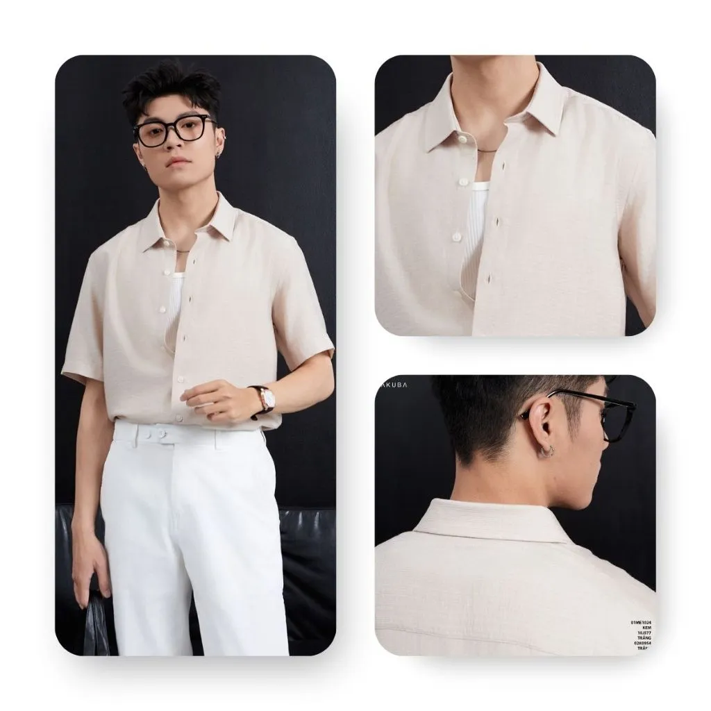 Ảnh Áo sơ mi nam tay ngắn AKUBA form regular, vải linen thoáng mát, trẻ trung, nam tính | 01ME1024 3