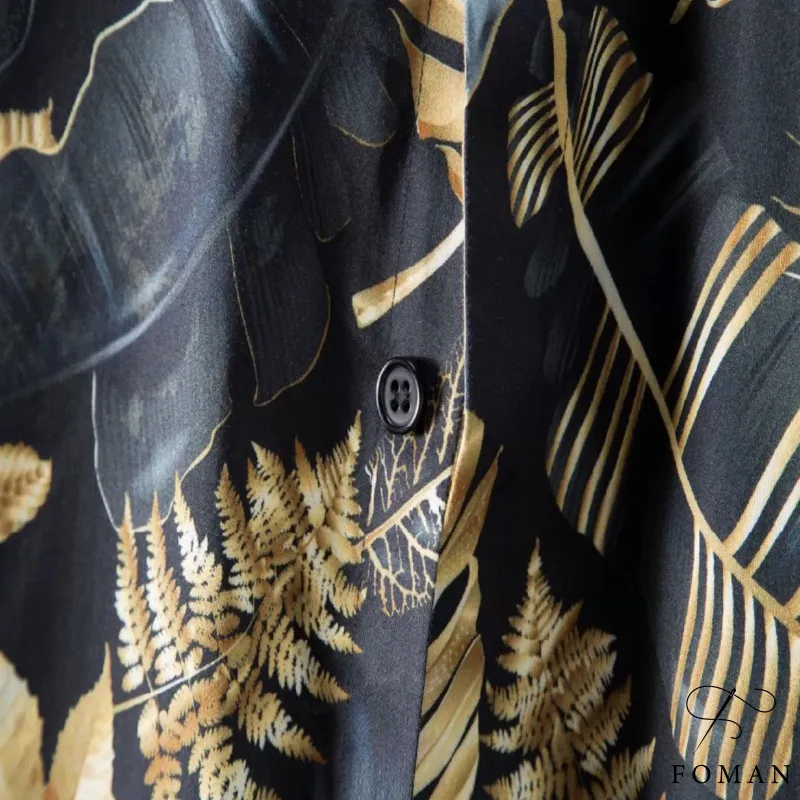 Ảnh Áo sơ mi nam tay ngắn FOMAN chất vải lụa không nhăn, thấm hút, thoáng khí, hoạ tiết Lá Vàng GOLD LEAf (FM05) 4