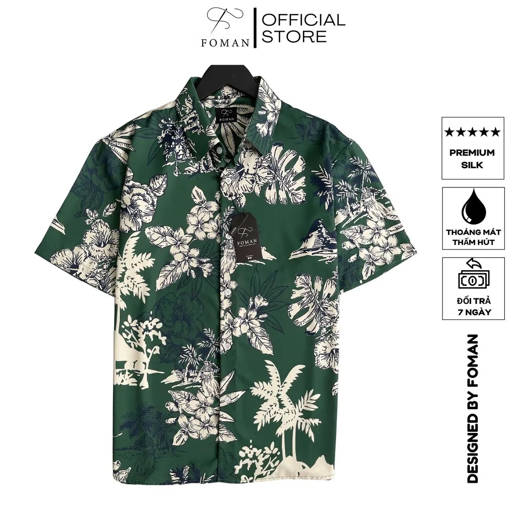 Ảnh Áo sơ mi nam tay ngắn FOMAN hoạ tiết Retro Hong Kong Style vải lụa thấm hút, thoáng khí, không nhăn 1