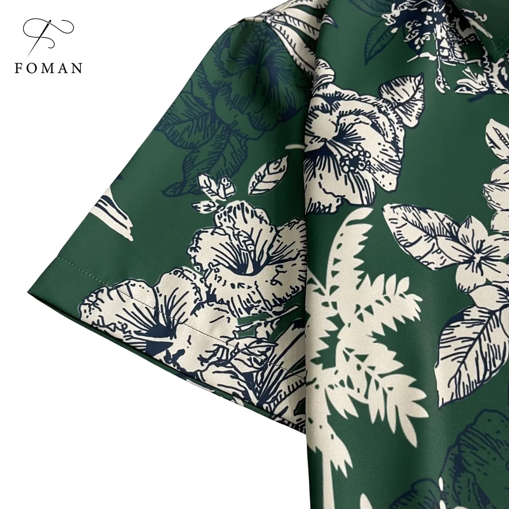 Ảnh Áo sơ mi nam tay ngắn FOMAN hoạ tiết Retro Hong Kong Style vải lụa thấm hút, thoáng khí, không nhăn 4
