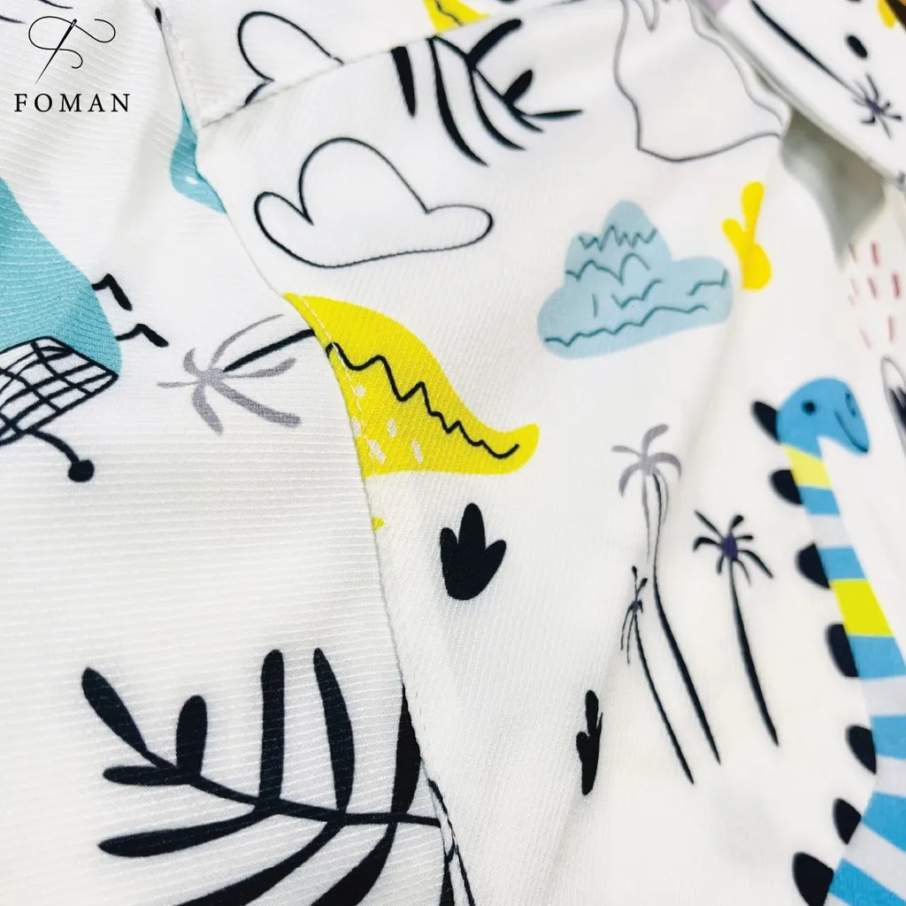 Ảnh Áo sơ mi nam tay ngắn FOMAN chất vải lụa, không nhăn, thấm hút, thoáng khí, hoạ tiết Dinosaur (FM01) 3