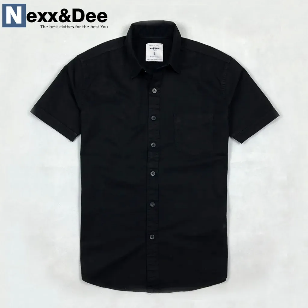 Ảnh Áo sơ mi nam tay ngắn Nexx&Dee màu đen vải Oxford denim công sở NS01 1