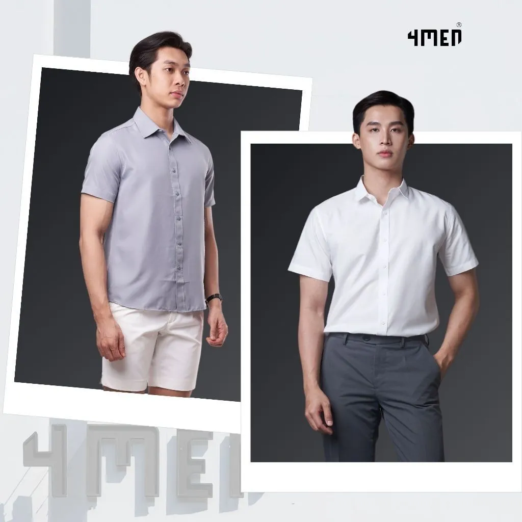 Ảnh Áo sơ mi nam tay ngắn trơn đẹp 4MEN SM087 vải lụa chéo mềm mịn, hạn chế nhăn, form regular rộng công sở trẻ trung giá rẻ 2