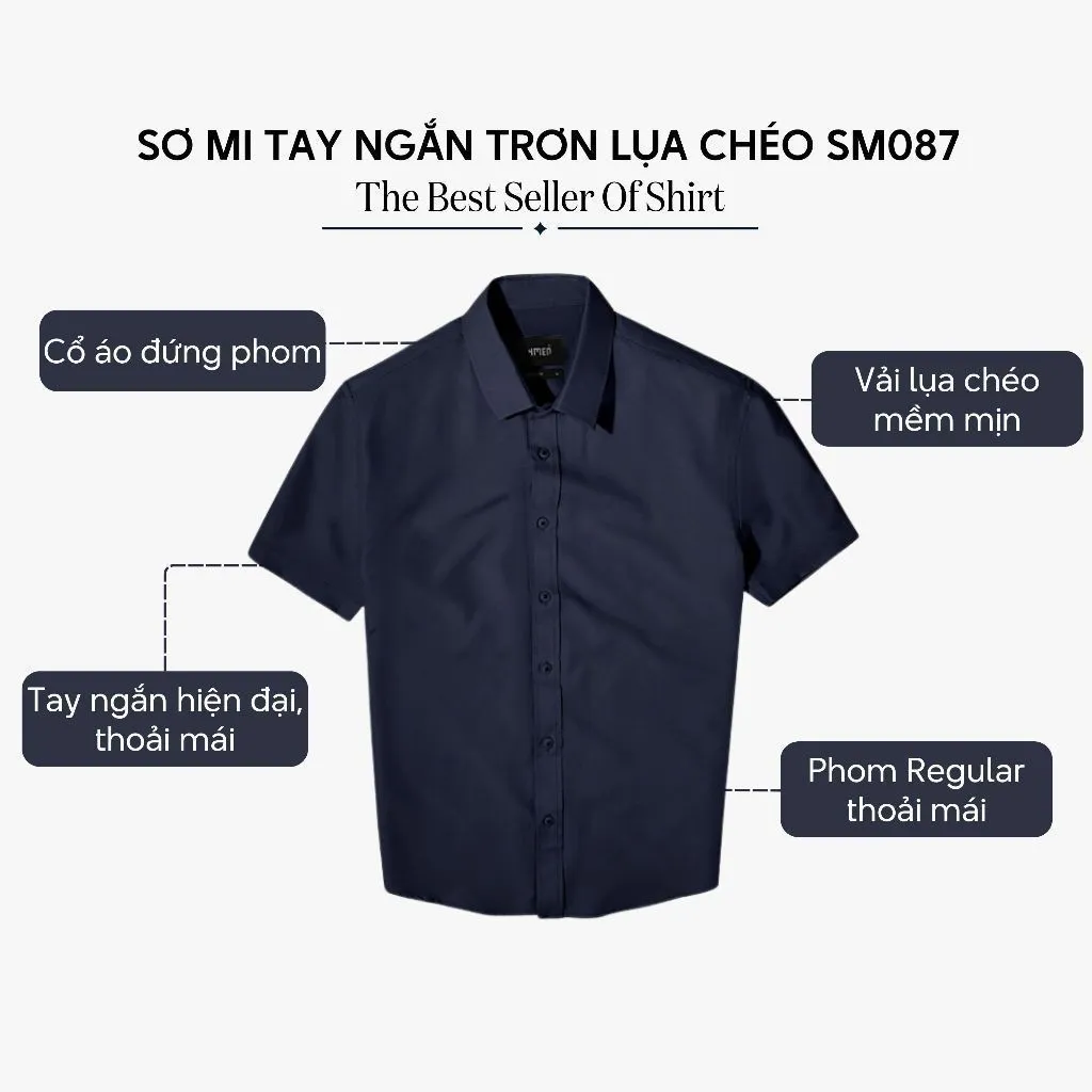 Ảnh Áo sơ mi nam tay ngắn trơn đẹp 4MEN SM087 vải lụa chéo mềm mịn, hạn chế nhăn, form regular rộng công sở trẻ trung giá rẻ 3