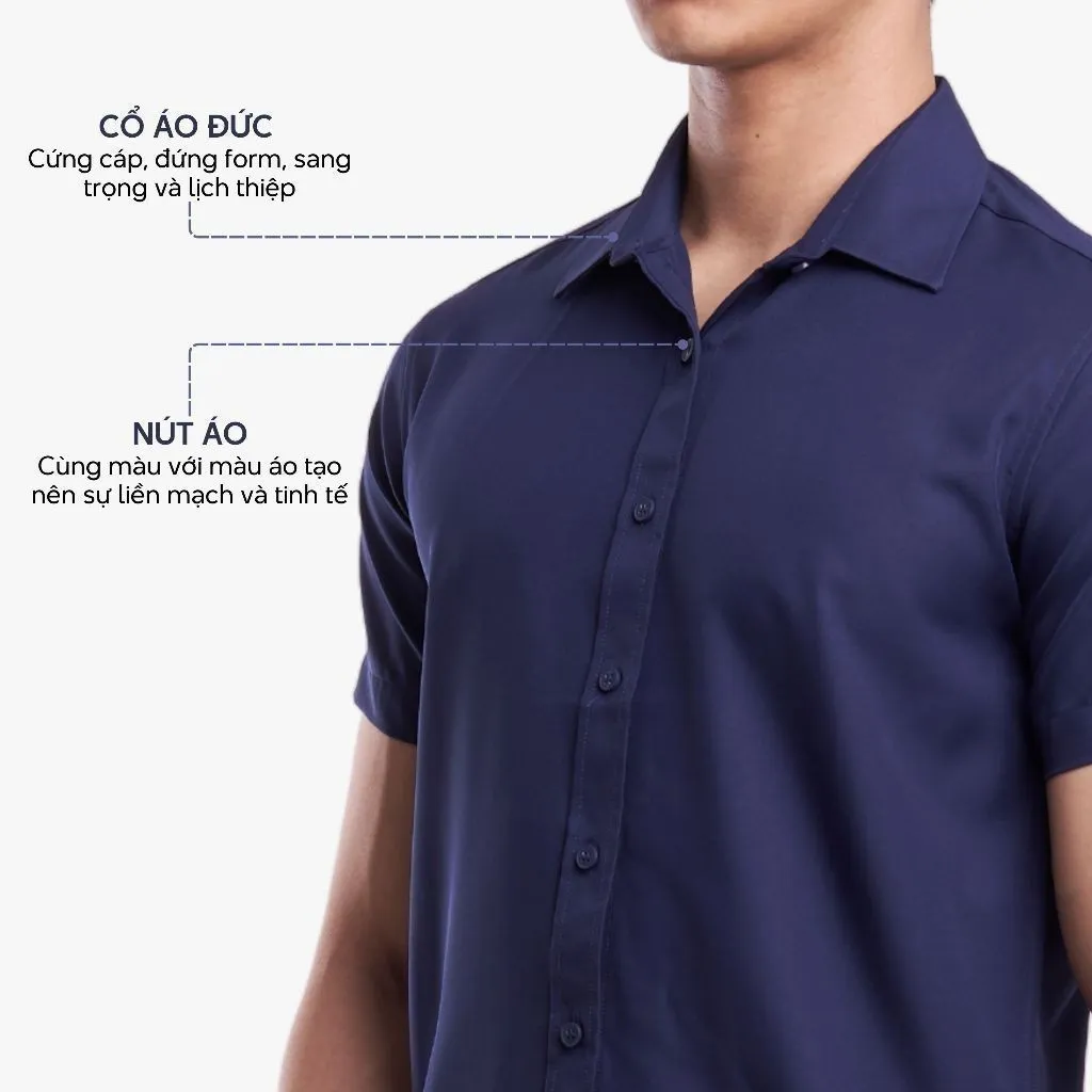 Ảnh Áo sơ mi nam tay ngắn trơn đẹp 4MEN SM087 vải lụa chéo mềm mịn, hạn chế nhăn, form regular rộng công sở trẻ trung giá rẻ 4