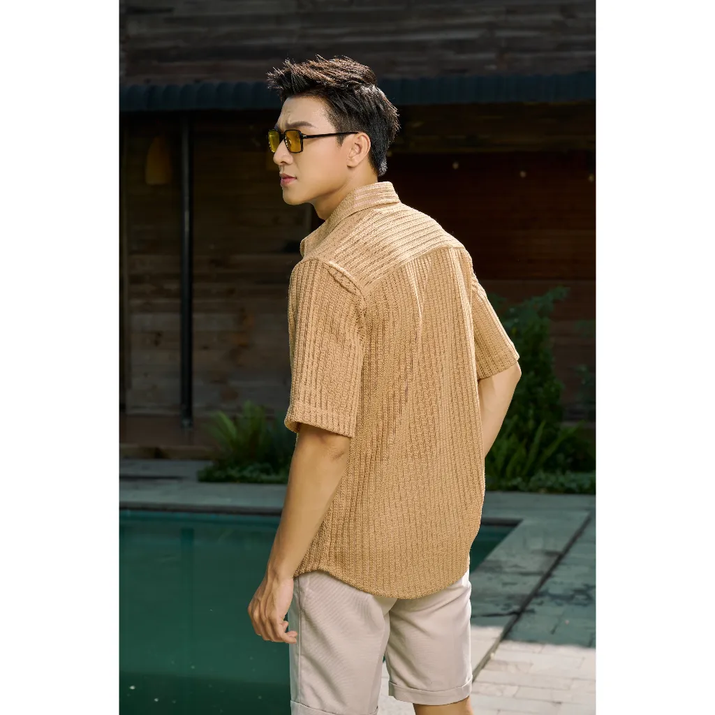 Ảnh Áo Sơ Mi Nam Tay Ngắn Xuyên Thấu Màu Đen/Trắng/Nâu Vải Cotton Sợi Bông Thương Hiệu Mr Twins 4